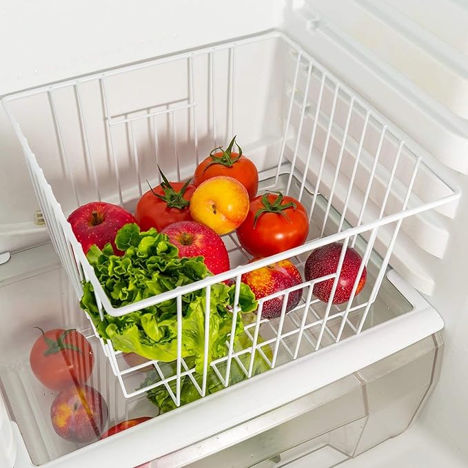 Slideep Freezer Baskets Storage Basket Organizers, Deep Wire Farmhouse Bins Container with Handles for Kitchen, Pantry, Cabin