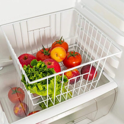 Slideep Freezer Baskets Storage Basket Organizers, Deep Wire Farmhouse Bins Container with Handles for Kitchen, Pantry, Cabin