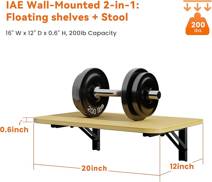 Foldable Floating Wall Shelves 20 inch, Bathroom Shelves Wall Mounted,12" Deep Wood Floating Kitchen shelves,Easy to Install 