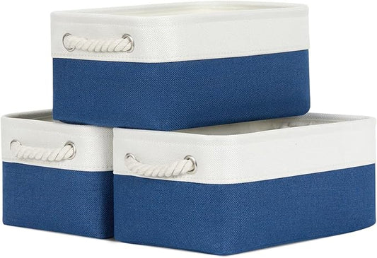 Bidtakay Small Storage Baskets for Shelves 3 Pack Fabric Storage Bins for Organizing Linen Collapsible Organizer for Closet-W