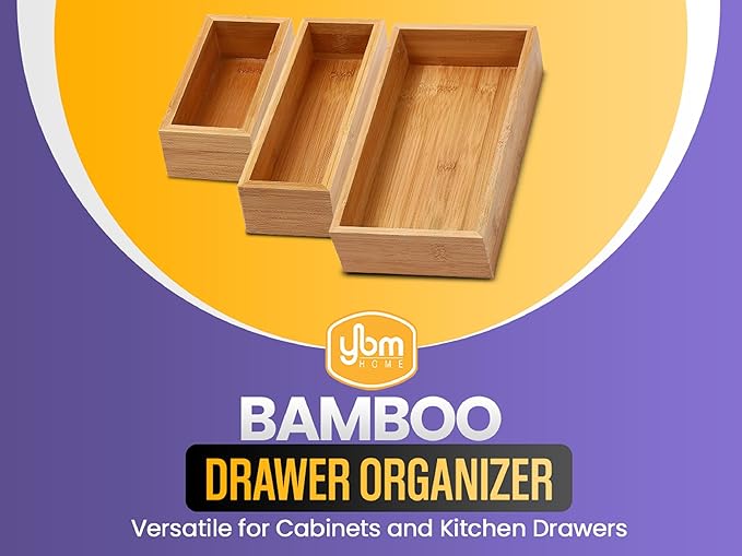 YBM HOME Bamboo Drawer Organizer Storage Box for Kitchen Drawer, Junk Drawer, Office, Bedroom, Children Room, Craft, Sewing, 