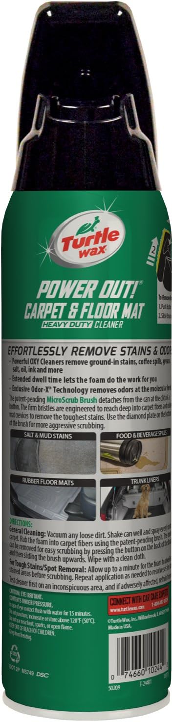 Turtle Wax T-244R1 Power Out! Carpet and Mats Cleaner and Odor Eliminator - 18 Fl Oz