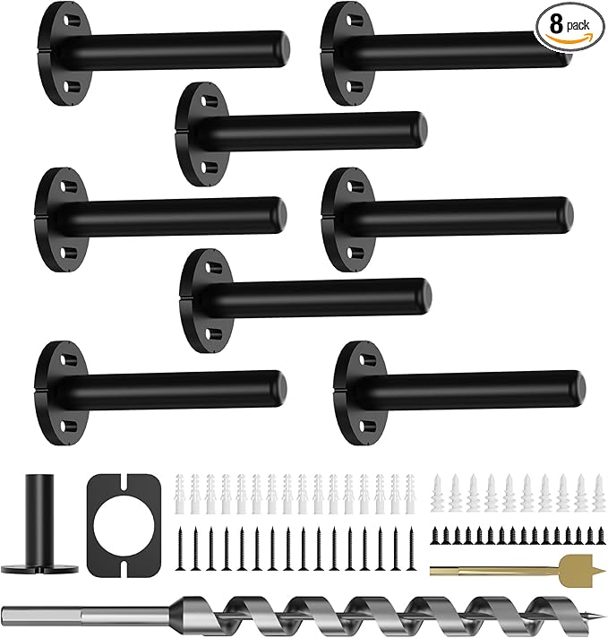 8pcs Wall Shelf Brackets Heavy Duty Floating Shelf Bracket Hidden,Invisible Black Shelving Brackets Decorative Floating Shelf