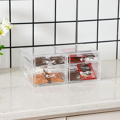 Cq acrylic Makeup Organizers with 4 Drawers,Rectangular Office Stationery Supplies Plastic Clear Storage Containers,Stackable