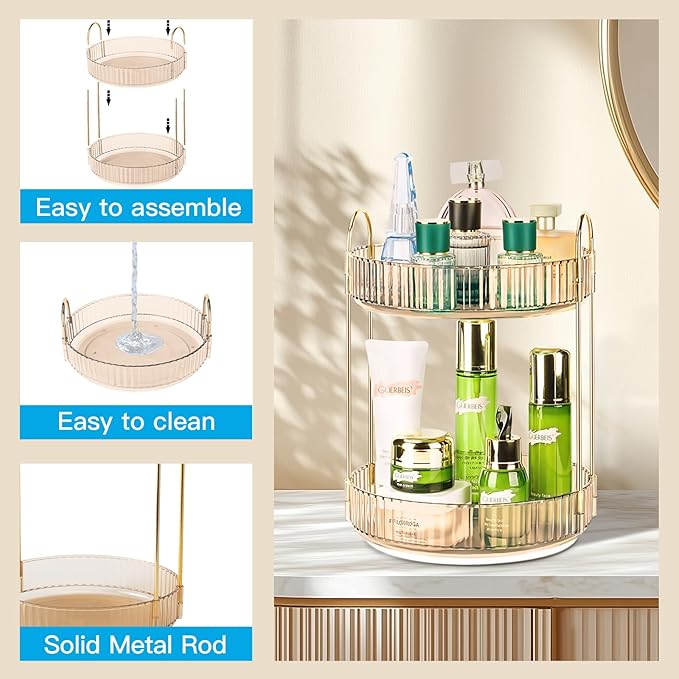 360 Rotating Makeup Organizer - Large Capacity Spinning Perfume & Cosmetic Skincare Holder for Vanity & Countertop (Vibrant O