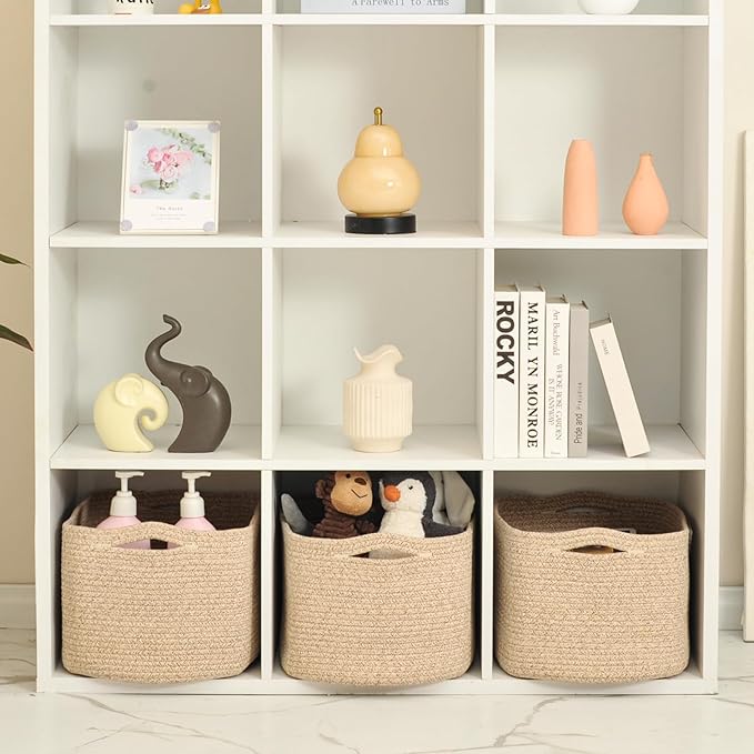 ICERZCZ Large Storage Baskets for Organizing Shelves, Woven Cotton Rope Bins for Baby Nursery Organization, Book Toy Towel Or