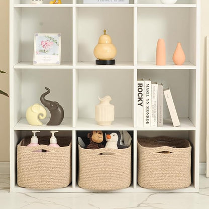 ICERZCZ Large Storage Baskets for Organizing Shelves, Woven Cotton Rope Bins for Baby Nursery Organization, Book Toy Towel Or
