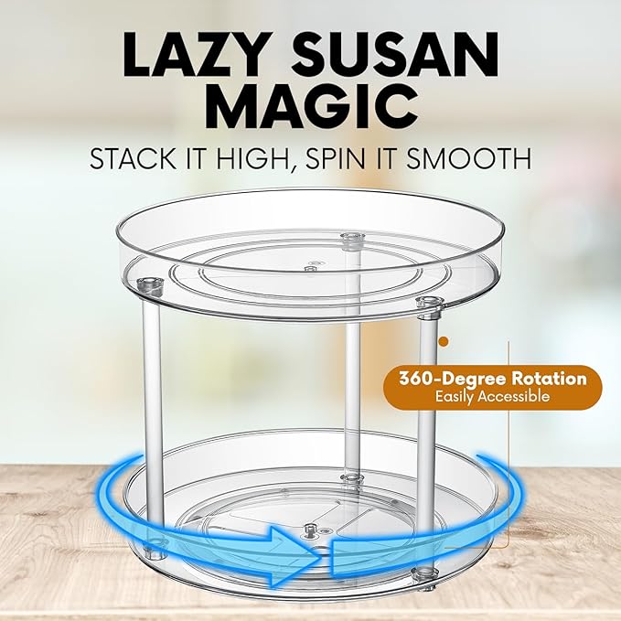 Clear Lazy Susan Organizer, Rotating Kitchen Pantry Organization and Storage, Medicine Cabinet Organizer, Lazy Susan Turntabl