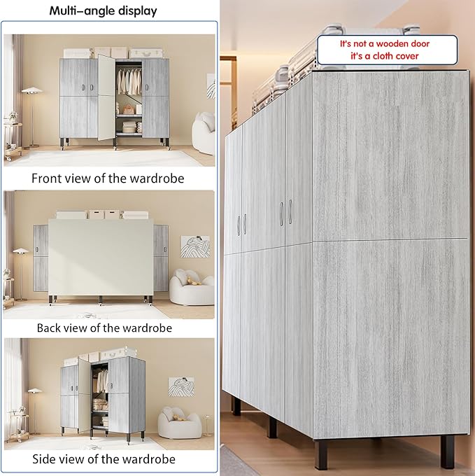 Heavy Duty Covered Clothes Rack with Magnetic Door Foldable Portable Wardrobe Closet for Hanging Clothing Rolling Black Metal
