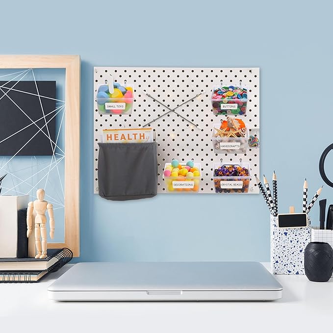20 PCS Pegboard Cups Pegboard Bins Set, Pegboard Wall Organizer with Hooks and Loops, Pegboard Wall Containers Clear Peg Hook