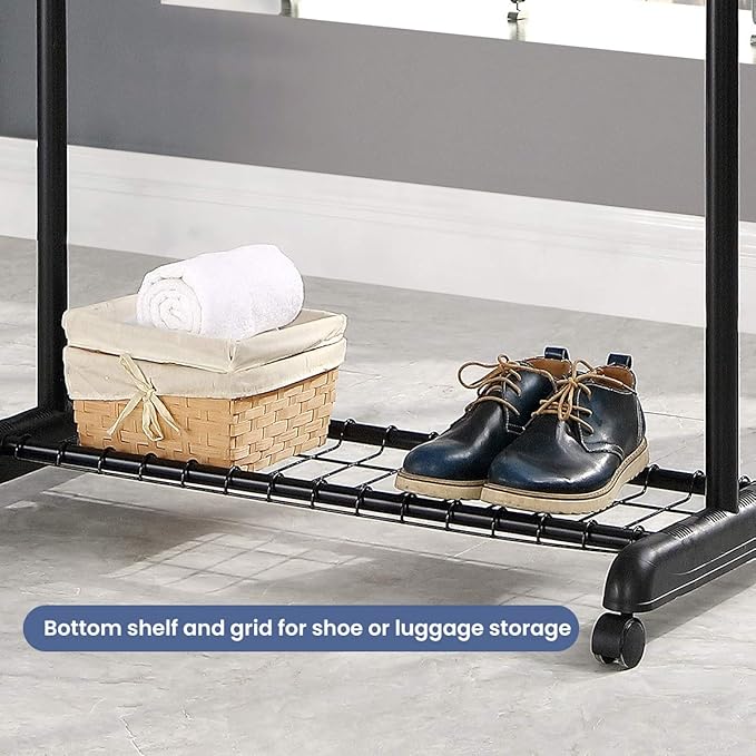 LiaMeE Adjustable Clothing Rack for Hanging Clothes, Heavy Duty Garment Rack with Wheels，Free Standing Rolling Clothes Rack w