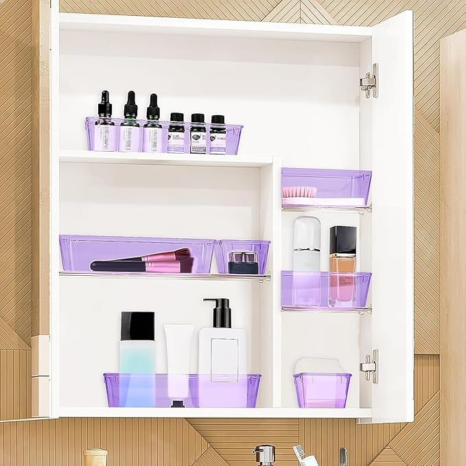 StorMiracle 13 PCS Drawer Organizer Set, 5 Varied Size Bathroom and kitchen Drawer cabinet organizer Trays, Clear Storage Bin