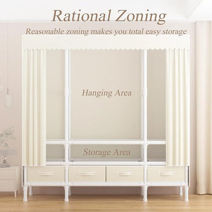 Portable Closet,Garment Rack,Heavy Duty Clothes Rack with Cover,Wardrobe Closet with 3 Hanging Rods, 6 Storage Shelves and 4 