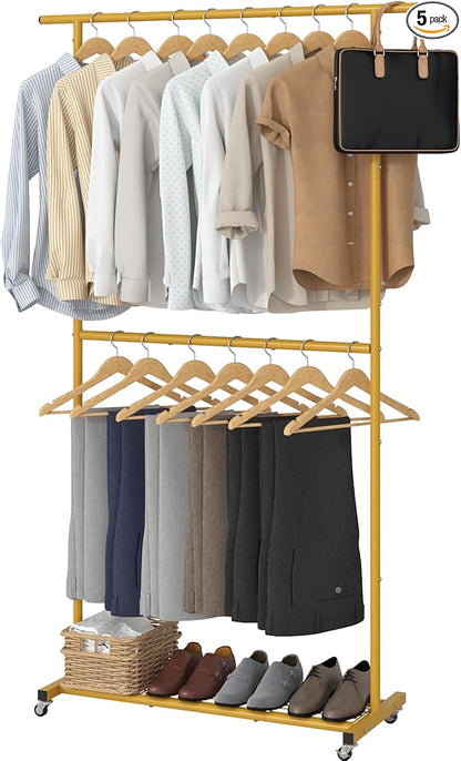 Sywhitta Double Rod Clothing Garment Rack, Rolling Coat Hanger with Bottom Mesh, Clothing Rack for Hanging Clothes, Coats, Sk