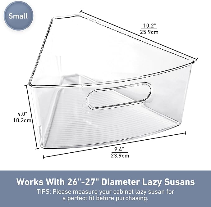Leeden Lazy Susan Organizer for 26" Diameter Corner Lazy Susan, Plastic Kitchen Cabinet Storage Bins with Handle, 4 Packs, 1/