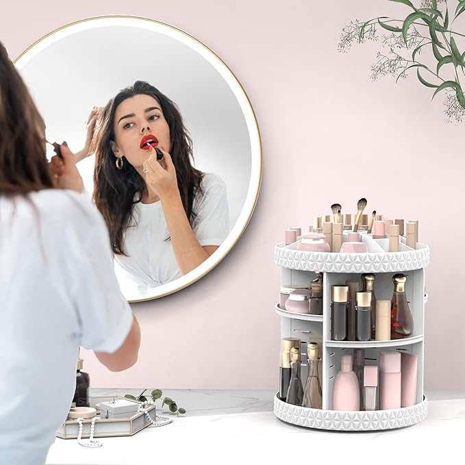 Rotating Makeup Organizer, Adjustable Vanity Organizer, Large Capacity Cosmetic Display Case for Spinning, Storage Carousel f