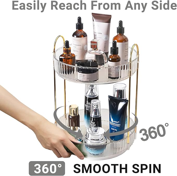 Asayuee 360 Rotating Makeup Organizer,2 Tier Large Capacity Make Up Organizers and Storage,Skincare Perfume Vanity Organizers