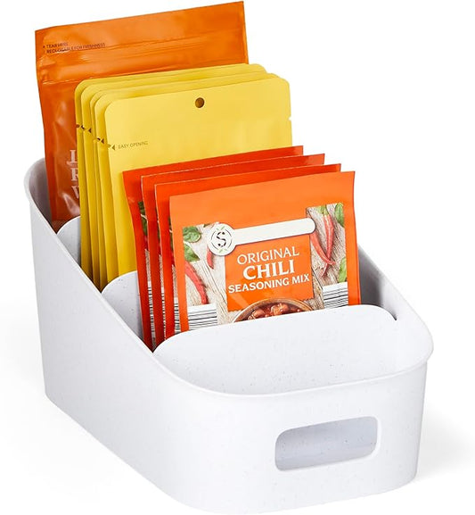 YouCopia ShelfBin Packet Organizer, 4-Tier Stairstep Raised Divided Bin, BPA-Free Storage Caddy for Kitchen Pantry and Cabine