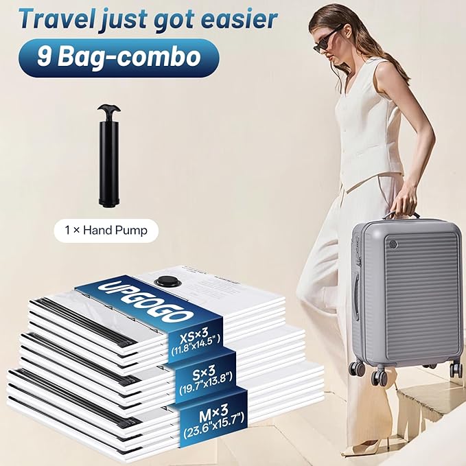 UPGOGO Travel Vacuum Bags for Luggage with Hand Pump,Vacuum Seal Bags for Clothing,Packing Cubes Compression,Cruise Ship and 