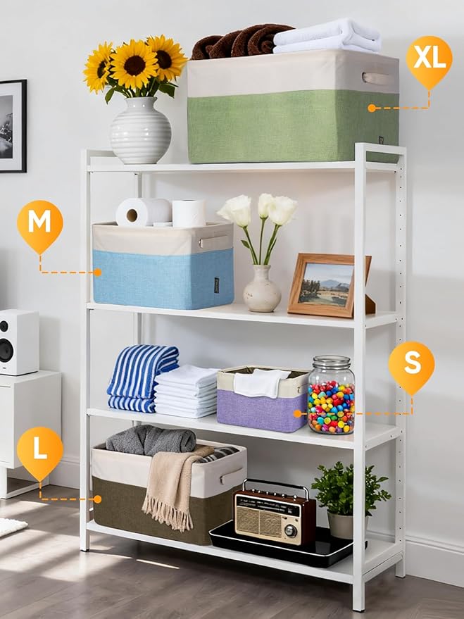 BALEINE 4 Pack Fabric Closet Storage Bins for Shelves, Linen Closet Organizers and Storage, Decorative Baskets for Organizing