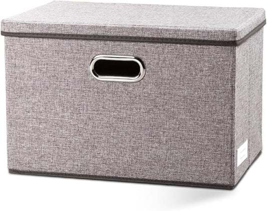 PRANDOM Large Foldable Storage Bin with Lid [1-Pack] Linen Fabric Decorative Storage Box Organizer Containers Basket Cube wit