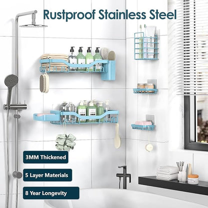 NESOMI Shower Caddy Adhesive Shower Organizer 7-Pack, Rustproof Stainless Steel Bathroom Shelves, Large Capacity No-Drill Rac