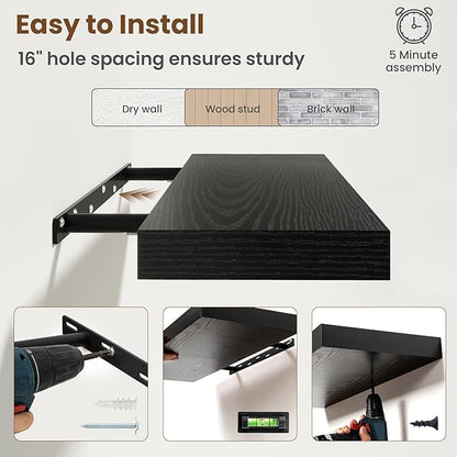 30 Inch Floating Shelves for Wall, 8 Inch Deep Floating Shelf for Storage & Display, Rustic Wall Mounted Shelf with Invisible