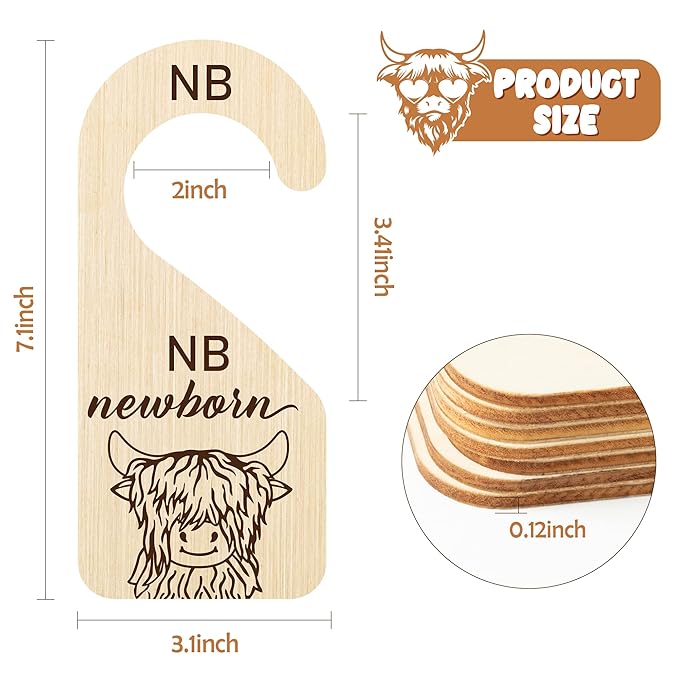 R HORSE 8Pcs Highland Cow Baby Closet Dividers, Double Sided Baby Closet Organizers Nursery Hanger Dividers Wood Size Divider