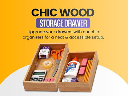 YBM HOME Bamboo Drawer Organizer Storage Box for Kitchen Drawer, Junk Drawer, Office, Bedroom, Children Room, Craft, Sewing, 