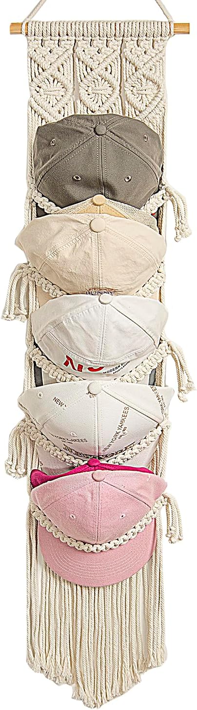 jontell Boho Baseball Cap Hanger-1 Pack-Macrame Hat Organizer for Ball Caps Holder Over Door, Hat Rack for Wall, Cap Rack for