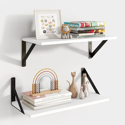 Axeman White Floating Shelves for Wall, 16''W x 8''D Floating Shelves Set of 2, 8 Inch Deep Wall Shelves for Bookshelf Living