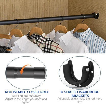 Closet Rod, 17 to 38 Inch Adjustable Closet Bar for Hanging Clothes, Heavy Duty Clothes Hanging Rod Closet Poles for Wardrobe