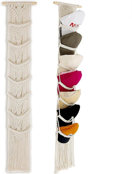 jontell Cap Holder-1 Pack Hat Organizer for Baseball Caps, Macrame Hat Rack for Wall, Cap Rack for Baseball Cap Display Boho 