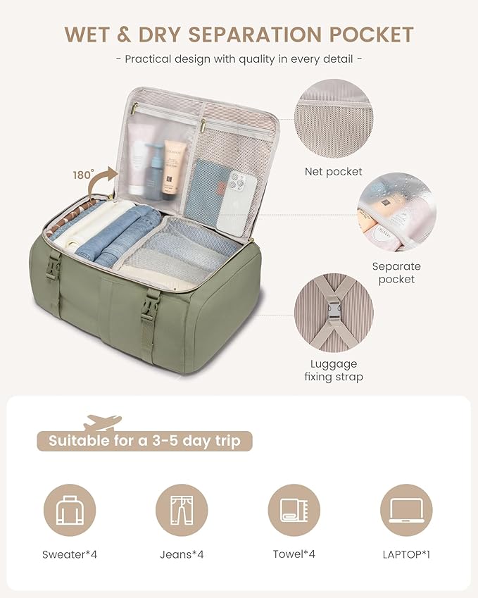 LOVEVOOK Travel Backpack for Women/Men, Personal Item Bag with 3 Packing Cubes Fits 17" Laptop, 50L Travel Backpack Carry on 