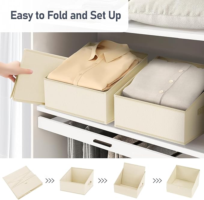 DIMJ Closet Storage Bins - Fabric Storage Baskets for Shelves, Collapsible Closet Organizers and Storage with Handles, Trapez