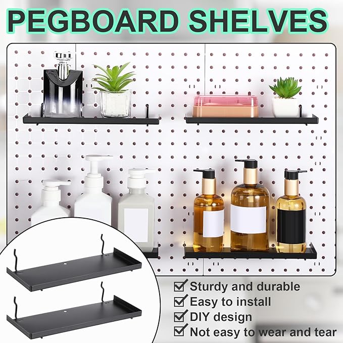 Lineshading 4 Pcs Pegboard Shelves, 12 x 5 Inch Metal Shelf Brackets Pegboard Tray Accessories Wall Organizer for Craft Room 