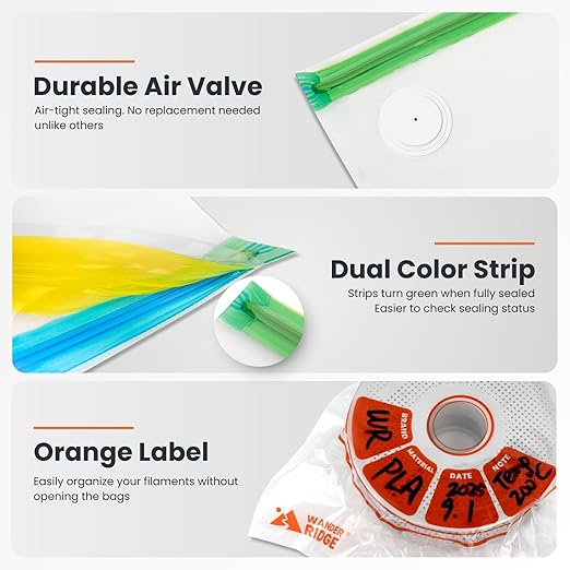 3D Printer Filament Storage Bags Vacuum Storage Bags Kit 3D Printer Accessories with Storage Bags (13x15 inches), Desiccants,