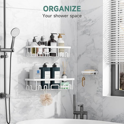 Veken Shower Caddy 3-Pack, Advanced Rustproof Design, No Drilling Adhesive Shelves, Rack with Soap Holder, Large Capacity Bat