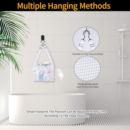 4 Storage Pockets Adjustable Hanging Mesh Bathroom Bag, Shower Caddy College with Hooks, Applied to College Dorm Rooms, Gym, 