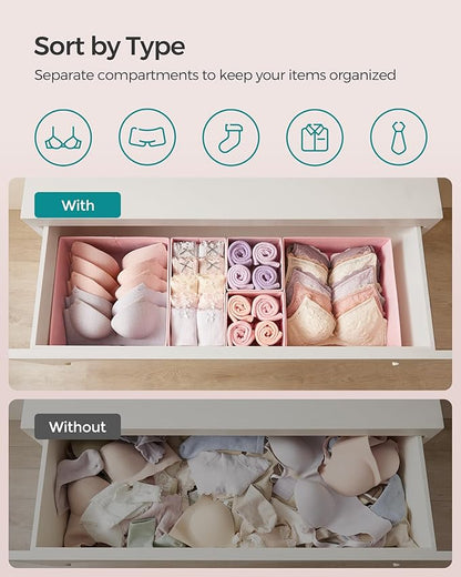 SONGMICS Drawer Organizers, Dresser Divider Organizers, Set of 12, Foldable Fabric Storage Boxes for Socks, Underwear, Bras, 
