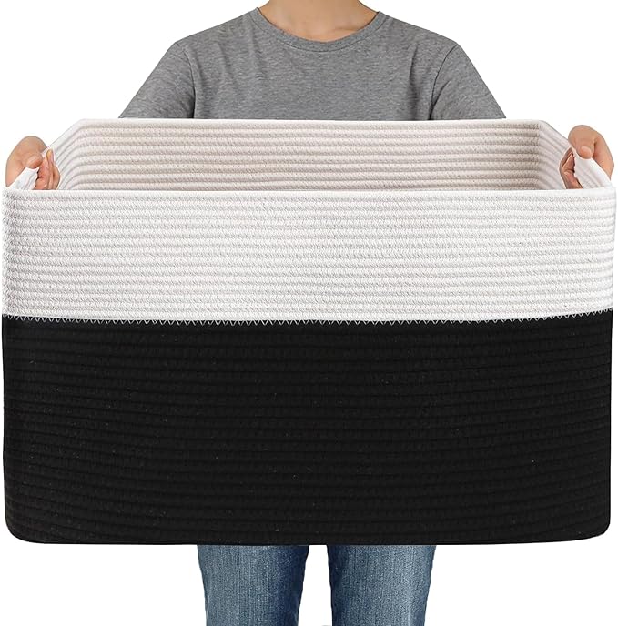 JMvicyroam Woven Blanket Basket,65L Large Storage Bin for Blankets Toys Clothes,Decorative Rope Basket for Living Room Bedroo