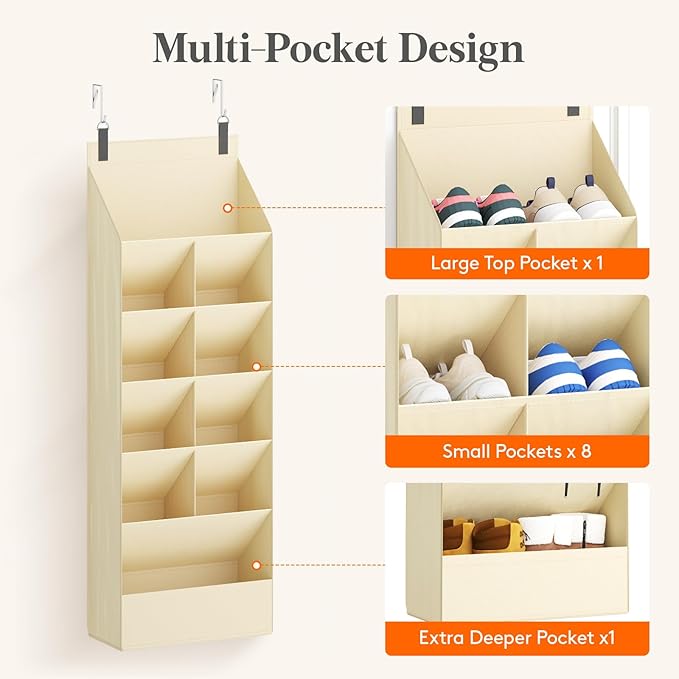 Lifewit 6 Tier Over the Door Shoe Organizer with 11 Large Deep Pockets, Fabric Hanging Shoes Shelf for Closet, Dorm Storage, 