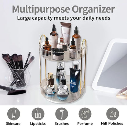 Asayuee 360 Rotating Makeup Organizer,2 Tier Large Capacity Make Up Organizers and Storage,Skincare Perfume Vanity Organizers