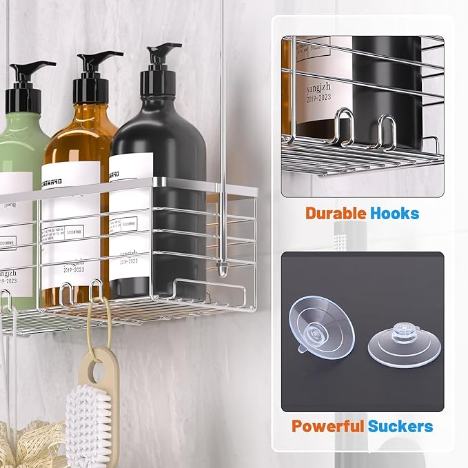 YUOROS Shower Caddy Hanging, Over the Door Shower Organizer Rack 304 Stainless Steel Rustproof Bathroom Storage Shampoo Holde