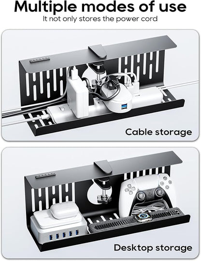 NODOCA No Drill Under Desk Cable Management Tray, 14'' Wire Management, Punch-Free Clamp on, Metal Cable Tray, Wire Organizer