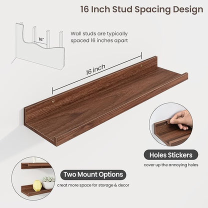 Axeman Picture Ledge Shelf | 24 Inch Walnut Floating Shelves Set of 3 | Rustic Wood Wall Shelves with Lip | 24" Walnut Pictur