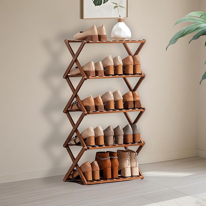 Jessie Bamboo Shoe Rack,Free Standing Shoe Rack for Closet,Portable Folding Shoe Storage Rack, Space Saving,Shoe Shelf for Be
