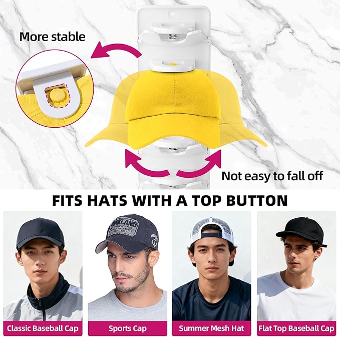 Spring Clip Hat Organizer for Baseball Caps – 2 Pack, Wall Hat Rack for Door & Closet – Keeps 20 Hats Tidy in Garage, Dorm, M