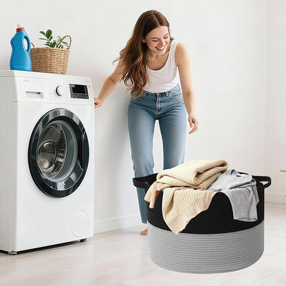 65L Large Blanket Basket, 19.7" L x 19.7" W x 13" H Rope Woven Storage Basket,Laundry Hamper for Toys, Clothes, Pillows,Towel