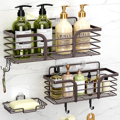 Yougai Shower Caddy, Shower Organizer with Soap Holder and Hooks, Rustproof Shower Shelves, No Drilling Bathroom Organizers a